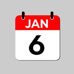 January 6 Day Calendar Vector illustration | January day Calendar Page