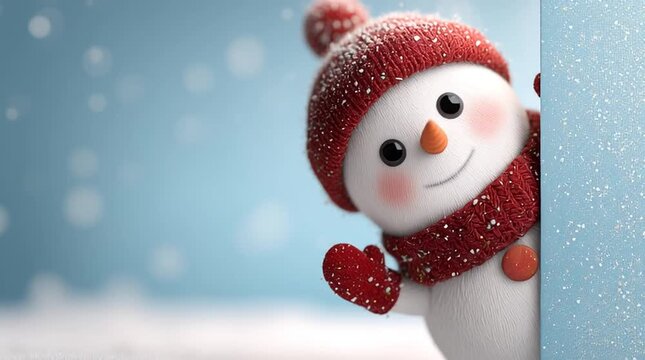 Cheerful snowman wearing red scarf and hat enjoys cold winter days in snowy landscape Generative AI