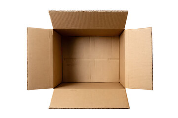 open empty cardboard box top view isolated on white