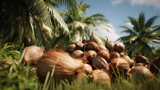 heap of ripe coconut	