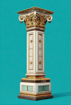 Ornate gold and white column pedestal