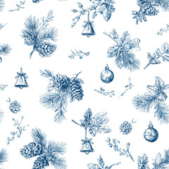 Editable Vector Seamless Vintage Toile Christmas Pattern