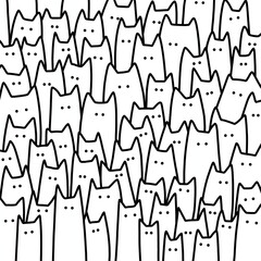 A seamless vector pattern of hand drawn cats in a cute and playful doodle style.