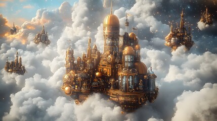Captivating floating fantasy city in the clouds