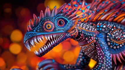 Obraz premium Colorful alebrije dragon sculpture on blurred background