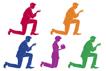 Man proposing marriage silhouette vector isolated on white background