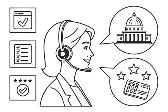 Customer service representative with headset providing support for government and financial services online on transparent background - Powered by Adobe