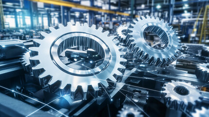 Precision engineered metal gears in a manufacturing facility Generative AI