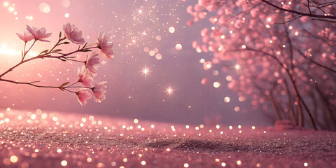 Pink glitter sparkle texture with dreamy glow and soft romantic light