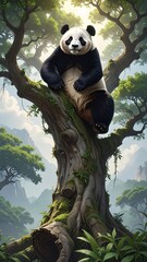 Fototapeta premium Panda in a lush forest scene