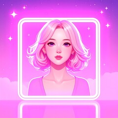 A stylized portrait of a girl with pink hair, vibrant colors