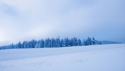 Obraz premium Winter landscape of snow covered pine trees on a hill.