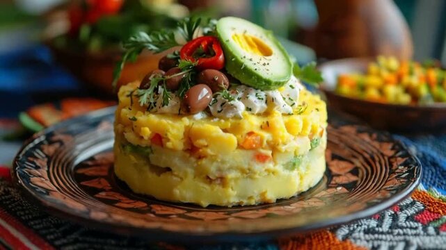 traditional peruvian hearty causa lime&ntilde;a layered dish video