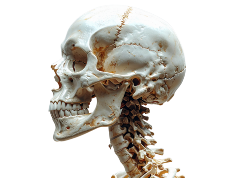  Realistic Human Skull with Cervical Vertebrae PNG