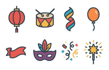 Colorful festival icons for celebrations and parties