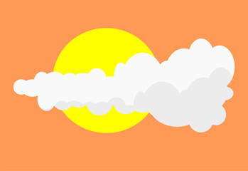 Flat vector illustration of the sun partially covered by clouds on an orange sky background. Simple weather icon design for forecast apps, climate graphics, and educational materials
