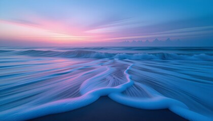 Ocean Foam and Pastel Sunset Sky Long Exposure