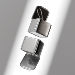 Obraz premium Square skincare Jar With Tweezer mockup, collagen moisturizing facial toner cotton pads packaging, luxury silver metallic Flip Cap cosmetic container, Double Wall toner pads k-beauty skincare product