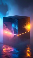 Abstract cube in a vibrant neon setting