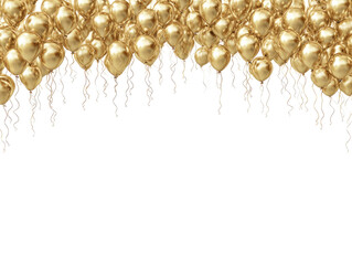 Gold balloons cascade over a black background