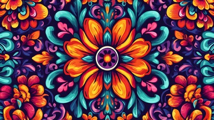 Vibrant Floral Kaleidoscope Pattern Bursting with Bohemian Flair