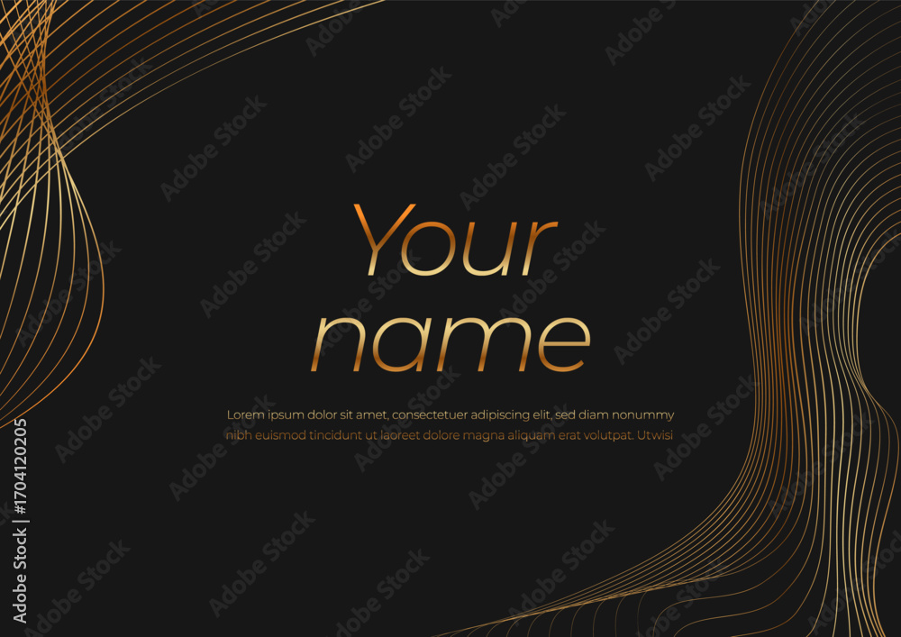 Aufkleber black background with gold abstract lines and space for your text. a4 format