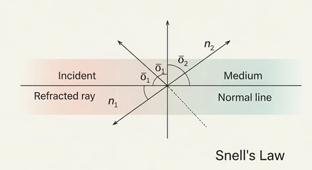 Illustrative diagram explaining the physics of light's change in direction and speed when traversing the interface between two optically dissimilar substances