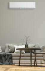 large luxury modern bright interiors living room with air conditioning mockup illustration 3D rendering