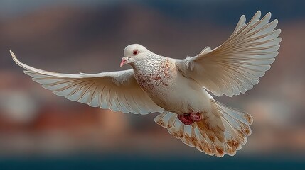 Single white dove in flight on International Day of Peace with clear sky
