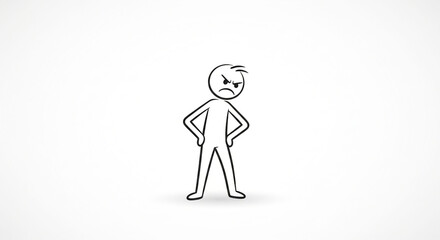 Angry stick figure standing with hands on hips, expressing frustration or disapproval on white background