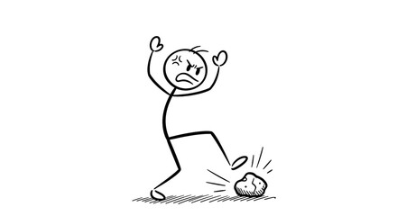Angry Stick Figure Kicking Rock - Frustration, Stress, and Problem Illustration