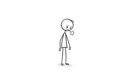 Stick Figure Character Feeling Unwell, Coughing, or Expressing Sadness