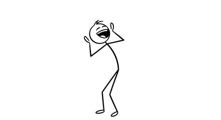 Cartoon Stick Figure Laughing Out Loud with Hands Raised in Joy and Amusement