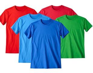 Set of Plain T-Shirts in Multiple Colors, Front View, isolated on transparent background png