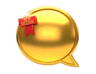 Shiny Golden Speech Bubble with Notification Icon PNG