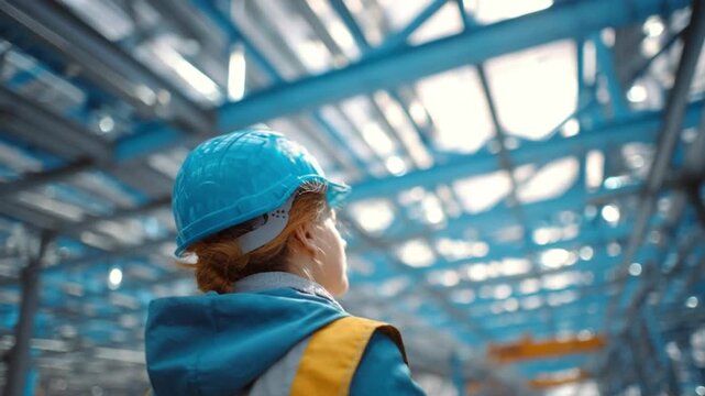 Architectural Aspirations: An industrious worker, clad in protective gear, surveys an industrial facility, with an air of dedication and focused vision.