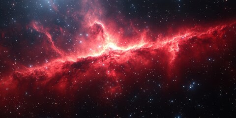 Vivid red nebula illuminated by distant stars captured in deep space exploration