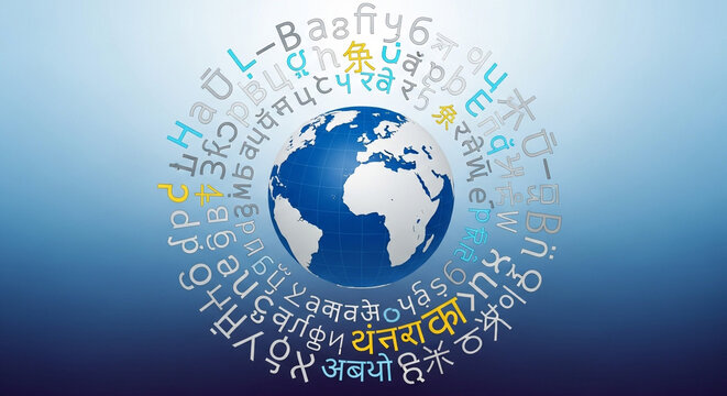 Global communication concept with diverse world languages and international connection
