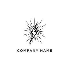 Obraz premium Energetic lightning bolt logo with radiating sunburst lines.