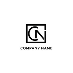 Modern CN Letter Monogram Logo in a Square Frame.