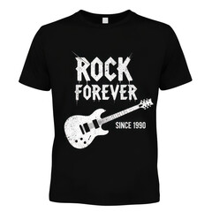 Rock forever t-shirt design electric guitar vintage style since 1990 transparent background