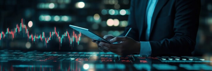 Fototapeta premium Financial market analysis with digital tablet