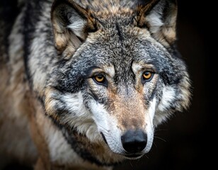 Fototapeta premium Close-up of a wolf's face. Intense gaze