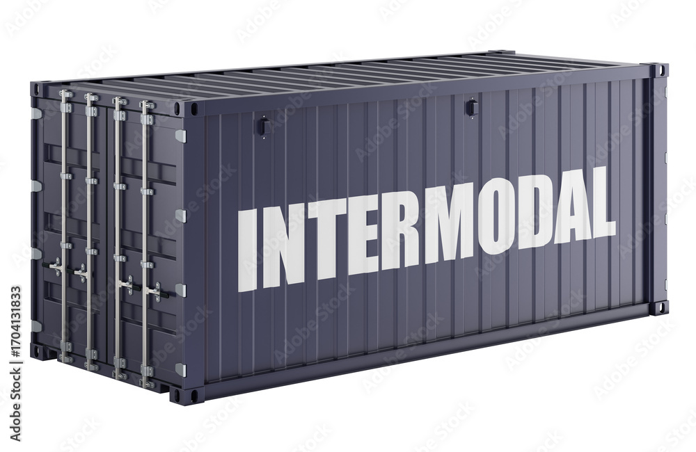 Poster intermodal, shipping container. 3d rendering