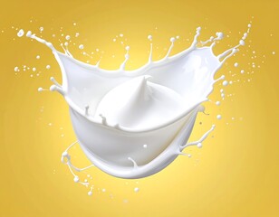 Milk splash on yellow background