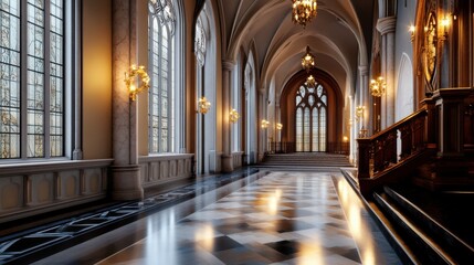 Fototapeta premium Ornate gothic space bathed in soft glow from antique lighting, echoing ancient grandeur.