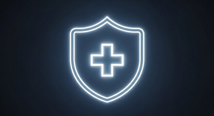 Obraz premium Illuminated shield with a medical cross symbolizing healthcare, protection, and safety.