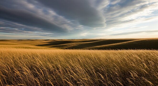 Vast Prairie Horizon With Ancient Rolling Clouds Above