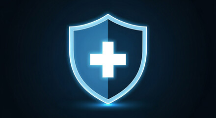 Fototapeta premium Medical shield icon with cross symbol representing healthcare protection concept
