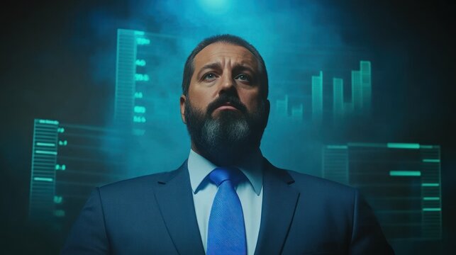 Businessman analyzing data with futuristic hud